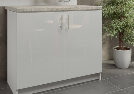 JD Greta Kitchen Sink Unit Fixed Height 1000mm Cabinet – White Gloss, Worktop