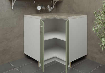 JD Greta Kitchen Adjustable 900mm Corner Cabinet - Sage Green Matt with Worktop