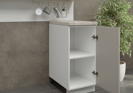 JD Greta Kitchen Adjustable 400mm Base Cabinet - Cashmere Matt with Worktop