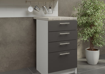 JD Greta Kitchen Base Drawer Unit 500mm Cabinet - Dark Grey Matt (With Worktop)
