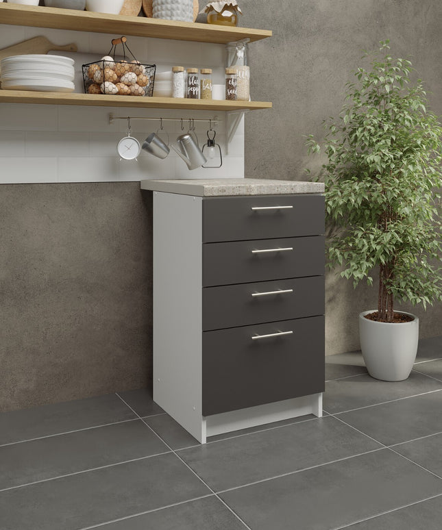 JD Greta Kitchen Base Drawer Unit 500mm Cabinet - Dark Grey Matt (With Worktop)