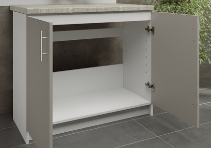JD Greta Kitchen Fixed Height 1000mm Base Cabinet - Cashmere Matt With Worktop