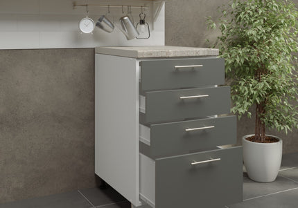 JD Greta Adjustable Legs Kitchen Drawer Unit 500mm - Grey  Matt (With Worktop)