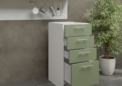 JD Greta Kitchen Fixed Height 400mm Base Drawer Cabinet - Sage Green Matt