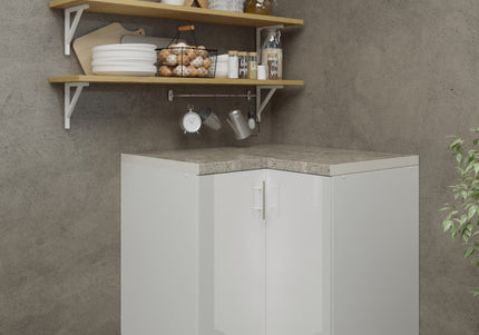 JD Greta Adjustable Legs Kitchen Corner Unit - White Gloss (With Worktop)