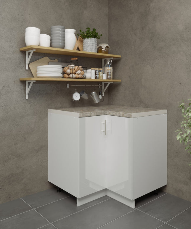 JD Greta Adjustable Legs Kitchen Corner Unit - White Gloss (With Worktop)
