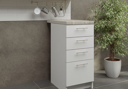 JD Greta Kitchen Base Drawer Unit 400mm Cabinet - White Matt (With Worktop)
