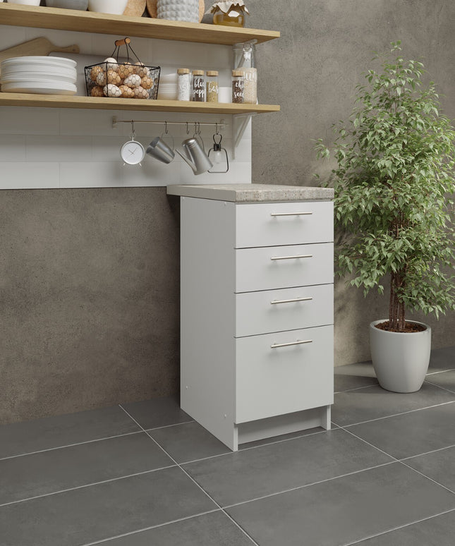 JD Greta Kitchen Base Drawer Unit 400mm Cabinet - White Matt (With Worktop)