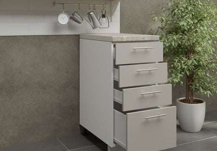 JD Greta Kitchen Adjustable 400mm Drawer Cabinet - Cashmere Matt with Worktop