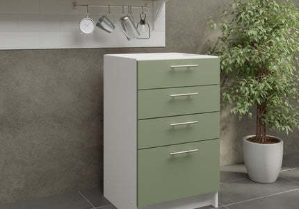 JD Greta Kitchen Fixed Height 500mm Base Drawer Cabinet - Sage Green Matt