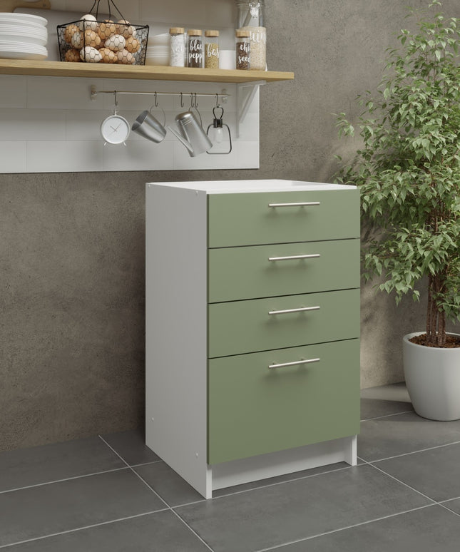 JD Greta Kitchen Fixed Height 500mm Base Drawer Cabinet - Sage Green Matt