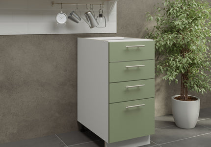 JD Greta Kitchen Adjustable 400mm Base Drawer Cabinet - Sage Green Matt
