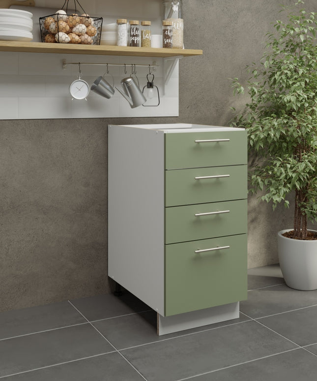 JD Greta Kitchen Adjustable 400mm Base Drawer Cabinet - Sage Green Matt