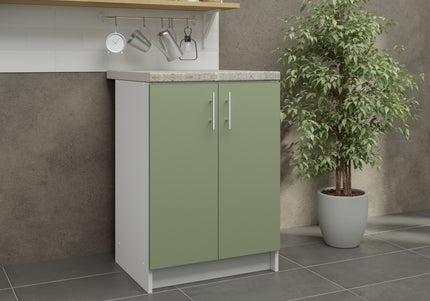 JD Greta Fixed Height Kitchen Base Unit 600mm - Sage Green Matt With Worktop