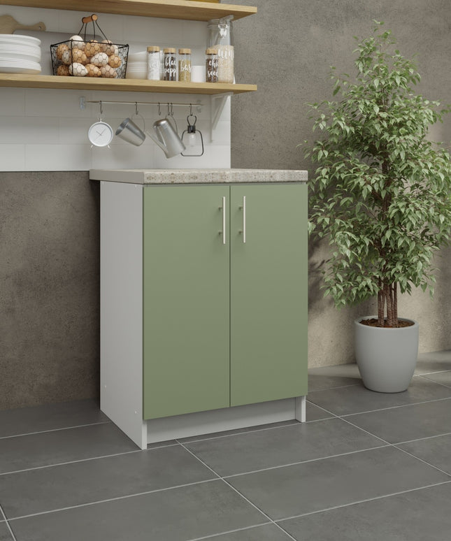 JD Greta Fixed Height Kitchen Base Unit 600mm - Sage Green Matt With Worktop