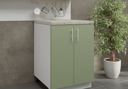 JD Greta Kitchen Adjustable 600mm Base Cabinet - Sage Green Matt with Worktop