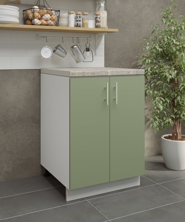 JD Greta Kitchen Adjustable 600mm Base Cabinet - Sage Green Matt with Worktop