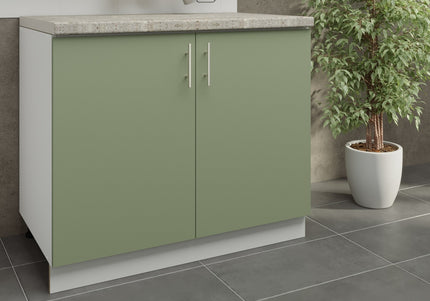 JD Greta Kitchen Adjustable 1000mm Base Cabinet - Sage Green Matt with Worktop