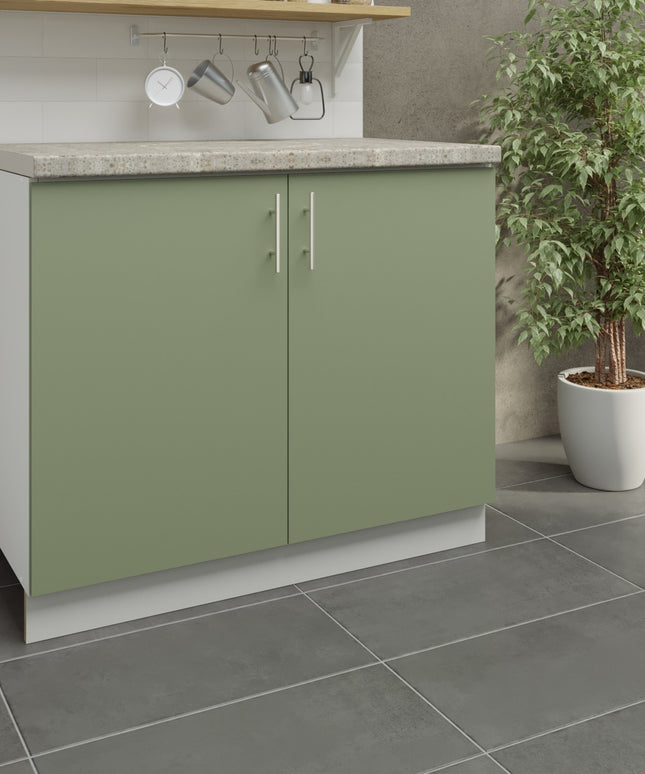 JD Greta Kitchen Adjustable 1000mm Base Cabinet - Sage Green Matt with Worktop