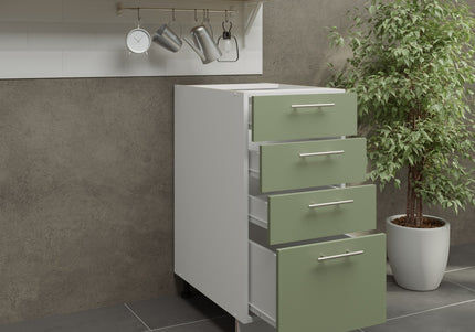 JD Greta Kitchen Adjustable 400mm Base Drawer Cabinet - Sage Green Matt