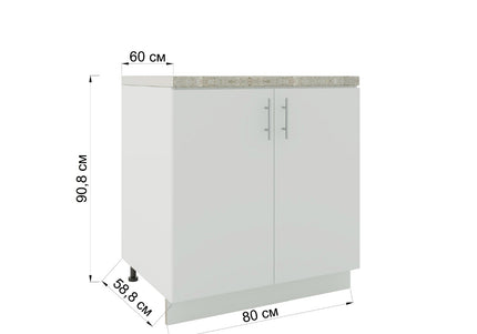 JD Greta Kitchen Adjustable 800mm Base Cabinet - Sage Green Matt with Worktop