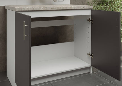 JD Greta Kitchen Sink Unit Fixed Height 1000mm Cabinet – Dark Grey With Worktop