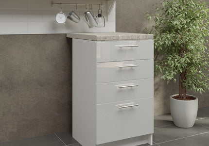 JD Greta Kitchen Base Drawer Unit 500mm Cabinet - White Gloss (With Worktop)