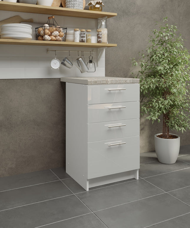JD Greta Kitchen Base Drawer Unit 500mm Cabinet - White Gloss (With Worktop)