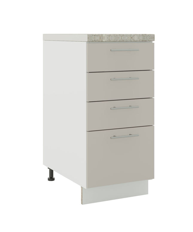 JD Greta Kitchen Adjustable 400mm Drawer Cabinet - Cashmere Matt with Worktop