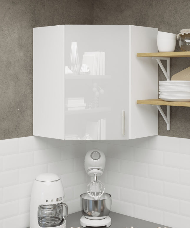 JD Greta Kitchen Wall Corner Unit Cabinet - White Gloss