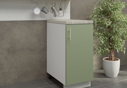 JD Greta Kitchen Adjustable 400mm Base Cabinet - Sage Green Matt with Worktop