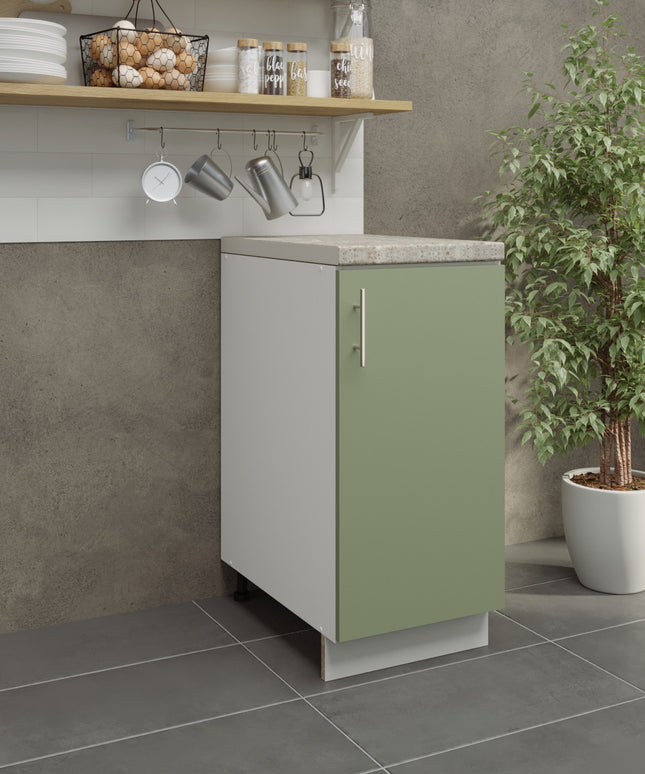 JD Greta Kitchen Adjustable 400mm Base Cabinet - Sage Green Matt with Worktop