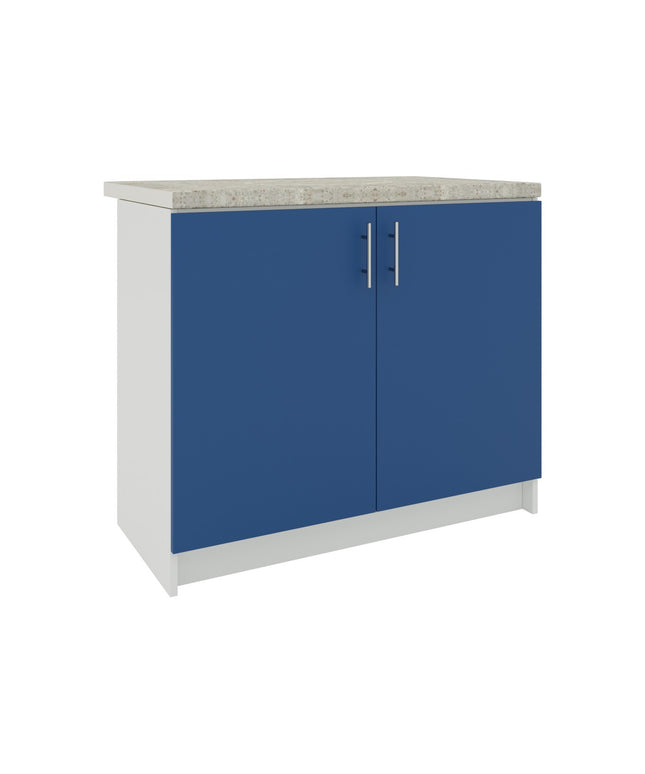 JD Greta Kitchen Fixed Height 1000mm Sink Base Cabinet - Navy Matt With Worktop