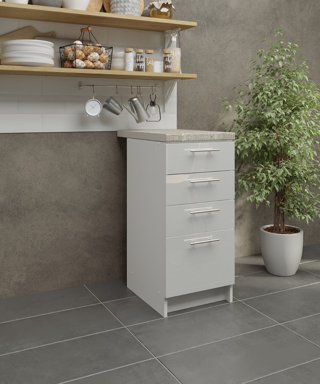 JD Greta Kitchen Base Drawer Unit 400mm Cabinet - White Gloss (With Worktop)