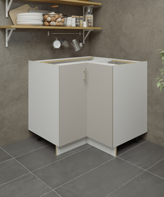 JD Greta Kitchen Adjustable 900mm Corner Base Cabinet - Cashmere Matt