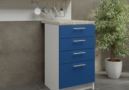 JD Greta Kitchen Fixed Height 500mm Drawer Cabinet - Navy Matt With Worktop