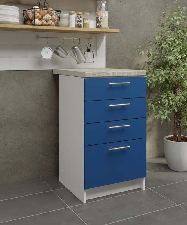 JD Greta Kitchen Fixed Height 500mm Drawer Cabinet - Navy Matt With Worktop