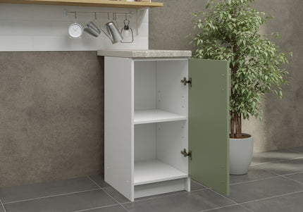 JD Greta Fixed Height Kitchen Base Unit 400mm - Sage Green Matt With Worktop
