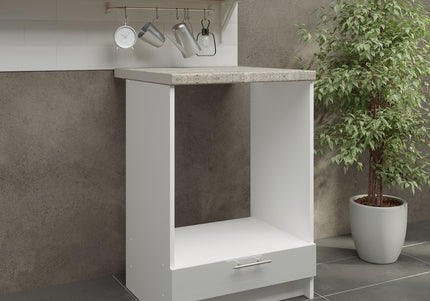 JD Greta NOT Adjustable Kitchen Oven Unit 600mm - White Gloss (With Worktop)