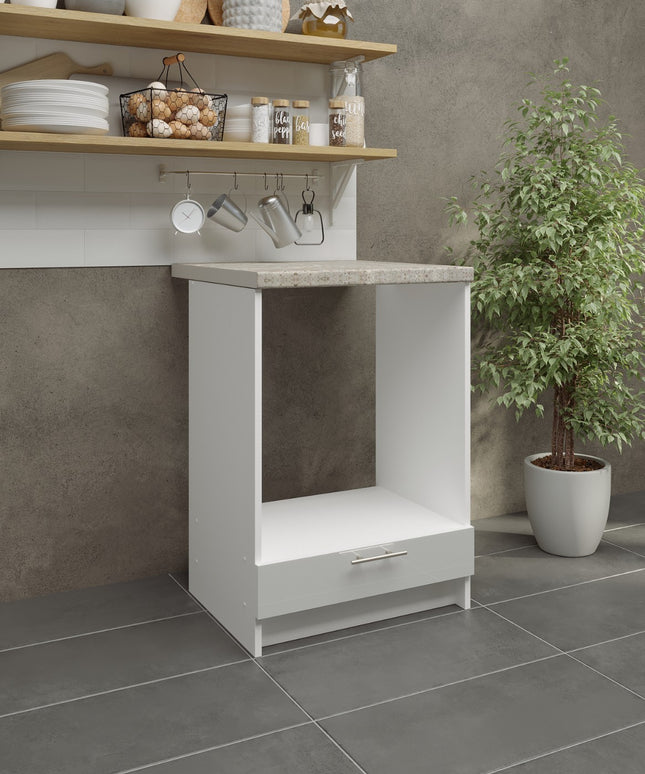 JD Greta NOT Adjustable Kitchen Oven Unit 600mm - White Gloss (With Worktop)