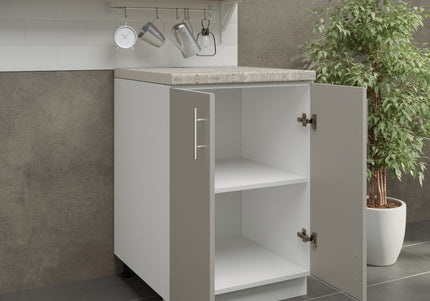 JD Greta Kitchen Adjustable 600mm Base Cabinet - Cashmere Matt with Worktop