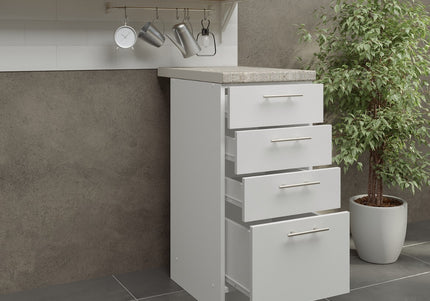 JD Greta Kitchen Base Drawer Unit 400mm Cabinet - White Matt (With Worktop)