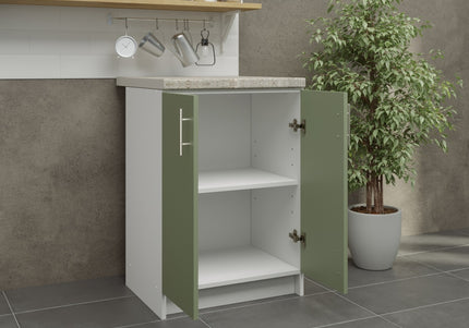 JD Greta Fixed Height Kitchen Base Unit 600mm - Sage Green Matt With Worktop