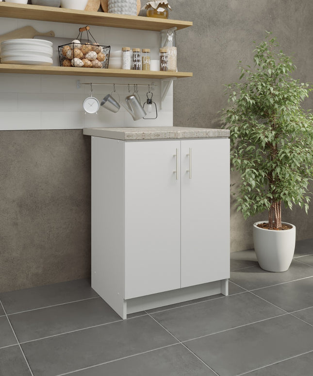 JD Greta NOT Adjustable Kitchen Base Unit 600mm - White Matt (With Worktop)