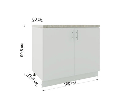 JD Greta Kitchen Adjustable 1000mm Base Cabinet - Sage Green Matt with Worktop