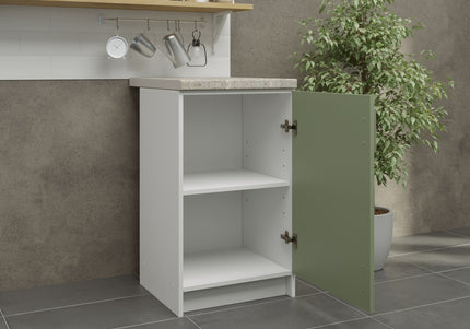 JD Greta Fixed Height Kitchen Base Unit 500mm - Sage Green Matt With Worktop