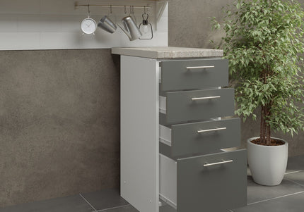 JD Greta Kitchen Base Drawer Unit 400mm Cabinet - Grey Matt (With Worktop)