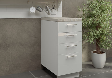 JD Greta Adjustable Legs Kitchen Drawer Unit 400mm - White Gloss (With Worktop)