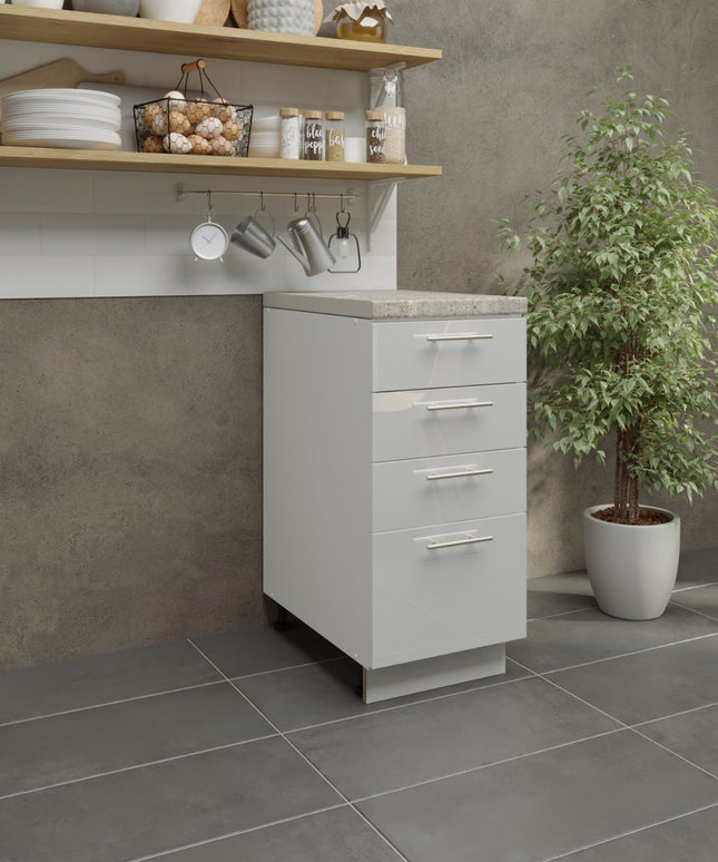 JD Greta Adjustable Legs Kitchen Drawer Unit 400mm - White Gloss (With Worktop)