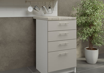 JD Greta Kitchen Fixed Height 500mm Drawer Cabinet - Cashmere Matt With Worktop